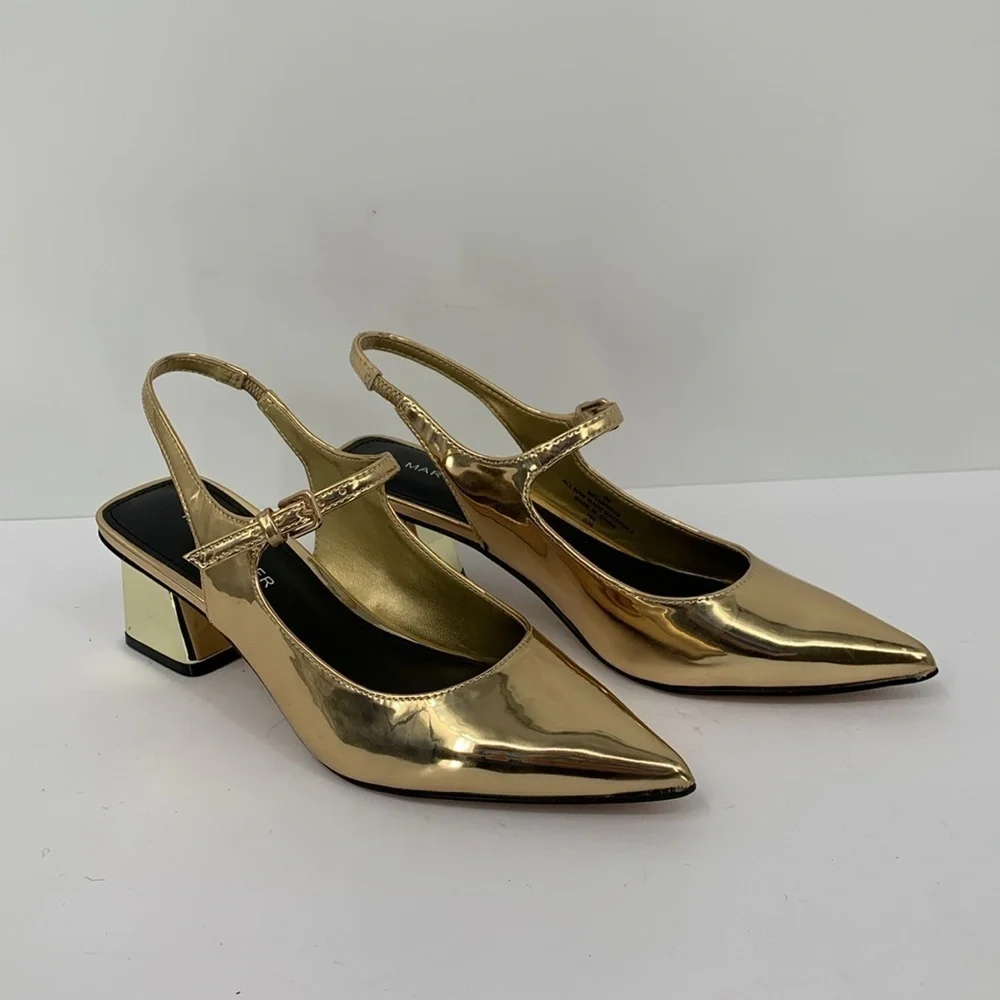Marc Fisher Luminos slingback maryjane pump shoe mirror metallic strap gold 6